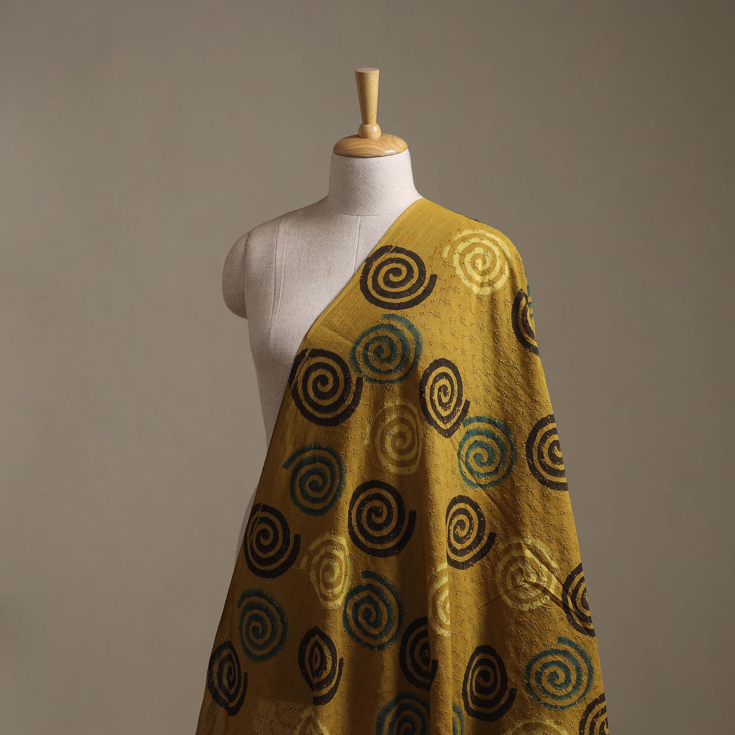 Yellow - Hakoba Hand Block Ajrakh Print Natural Dyed Cotton Fabric 125