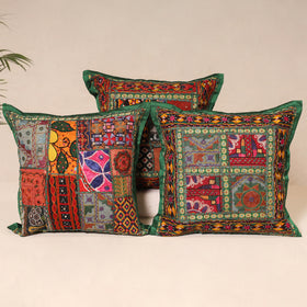 Multicolor - Kutch Hand Embroidered Mirror Work Cushion Cover (Set of 5) 02