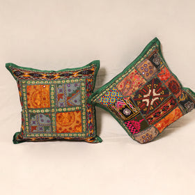 Multicolor - Kutch Hand Embroidered Mirror Work Cushion Cover (Set of 5) 02