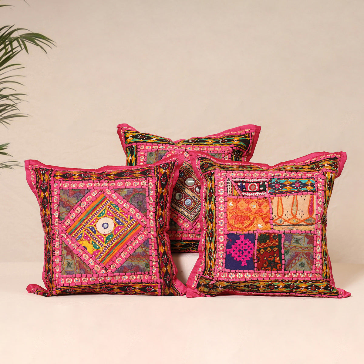 Kutch Hand Embroidered Mirror Work Cushion Cover (Set of 5) 03