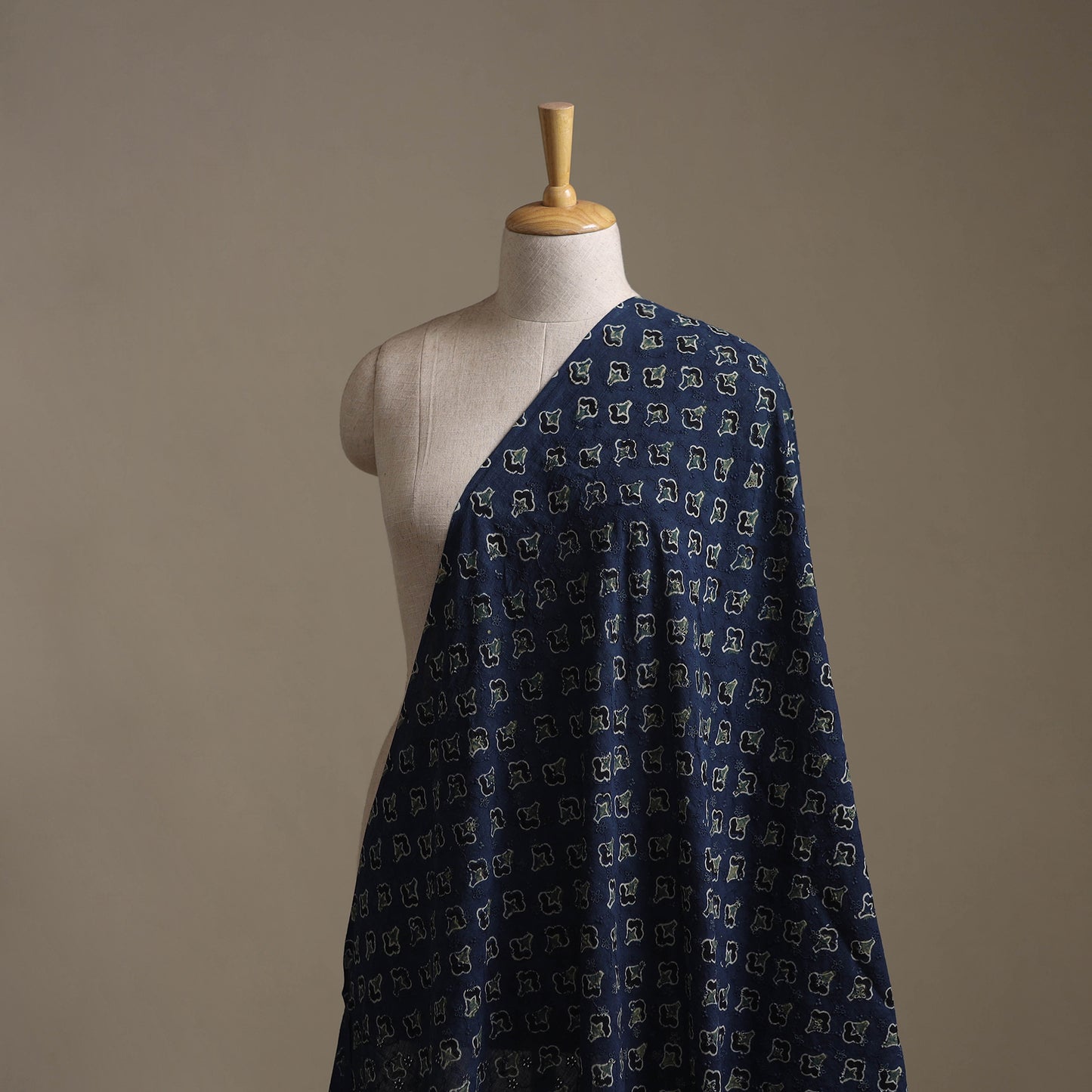 Blue - Hakoba Hand Block Ajrakh Print Natural Dyed Cotton Fabric 130
