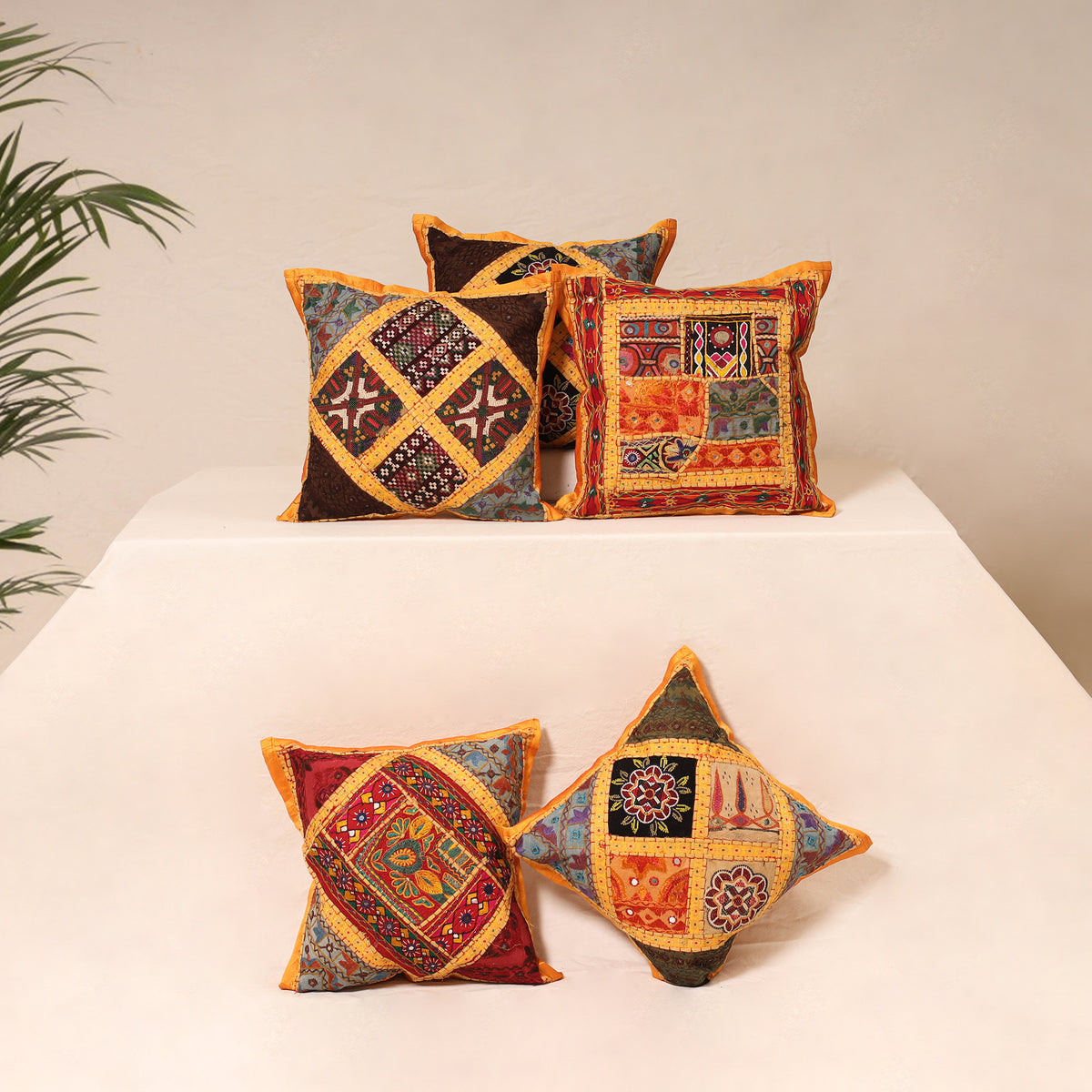 Kutch Hand Embroidered Mirror Work Cushion Cover (Set of 5) 05