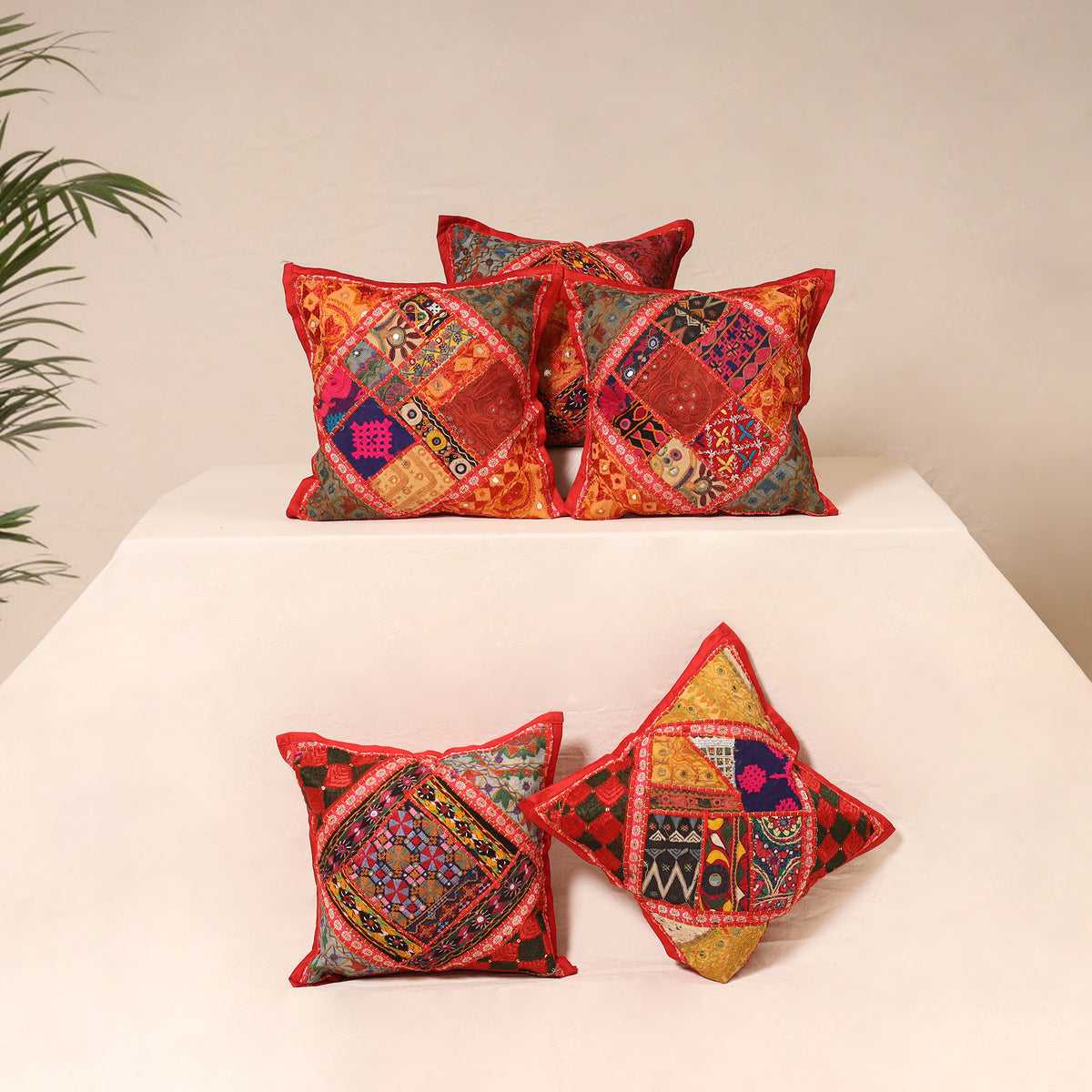 Kutch Hand Embroidered Mirror Work Cushion Cover (Set of 5) 06