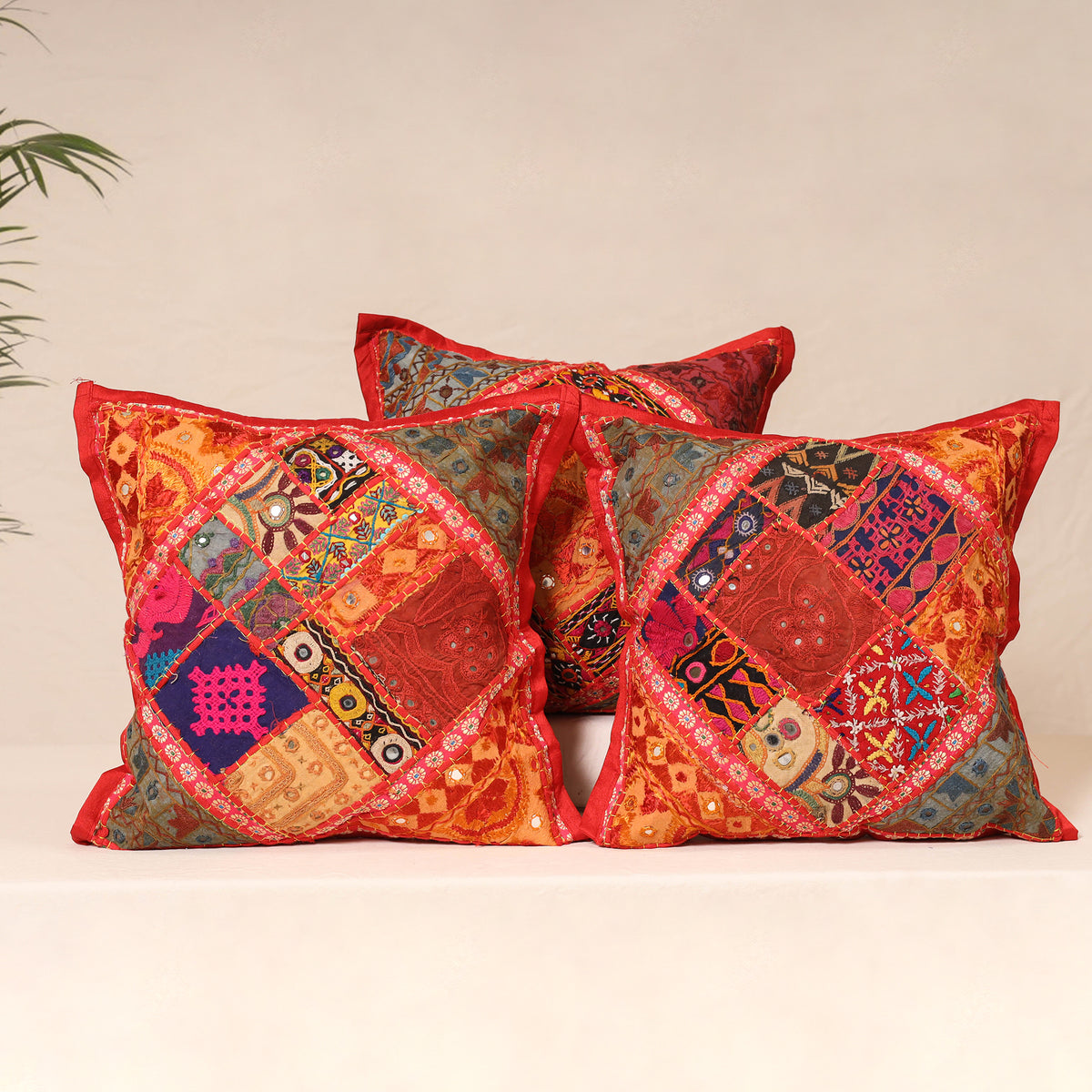 Kutch Hand Embroidered Mirror Work Cushion Cover (Set of 5) 06