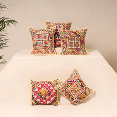 Kutch Hand Embroidered Mirror Work Cushion Cover (Set of 5) 07