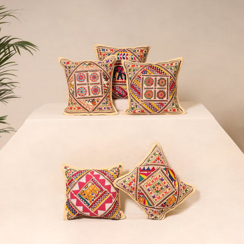 Kutch Hand Embroidered Mirror Work Cushion Cover (Set of 5) 07
