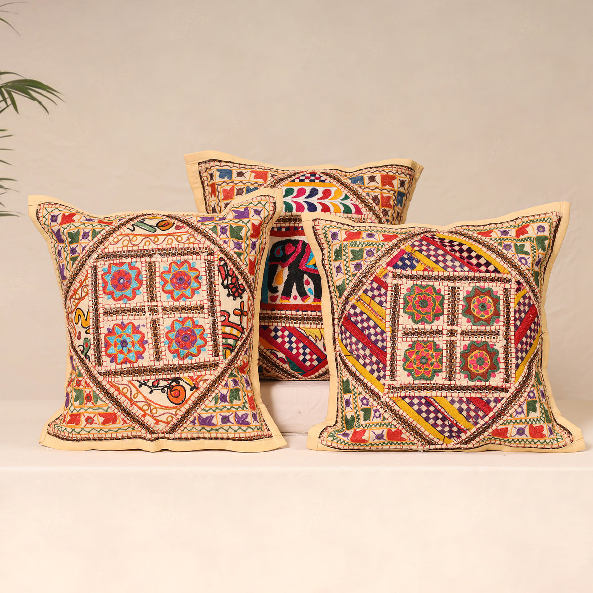 Kutch Hand Embroidered Mirror Work Cushion Cover (Set of 5) 07