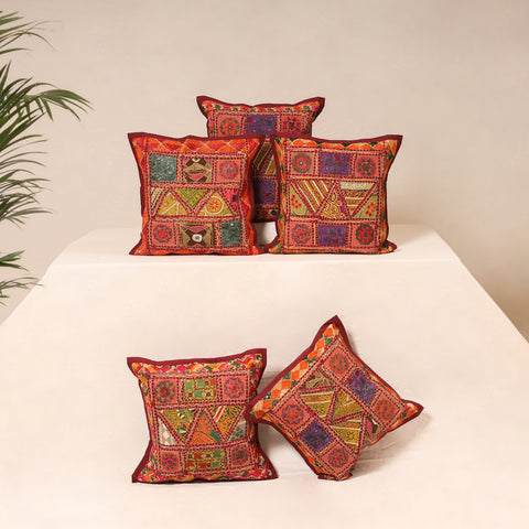Kutch Hand Embroidered Mirror Work Cushion Cover (Set of 5) 08