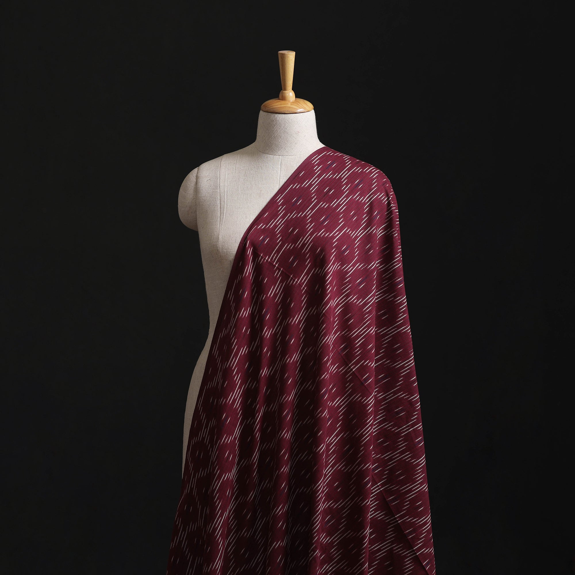 Maroon Pochampally Ikat Weave Cotton Fabric