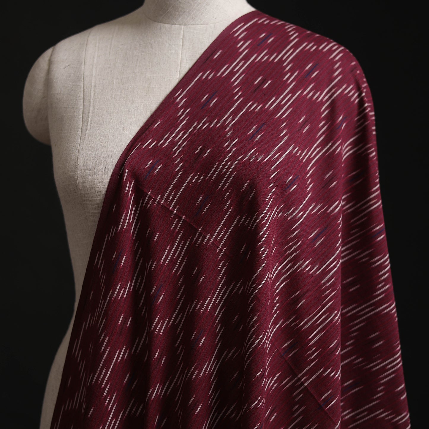 Maroon - Pochampally Ikat Weave Cotton Fabric 01