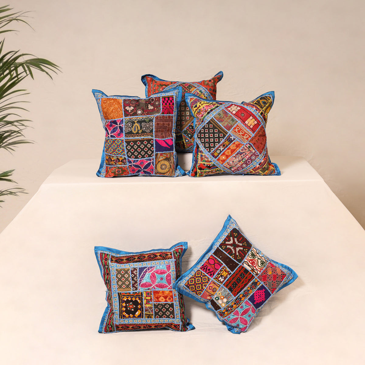 Kutch Hand Embroidered Mirror Work Cushion Cover (Set of 5) 09