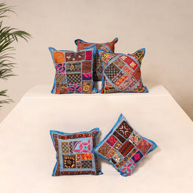 Kutch Hand Embroidered Mirror Work Cushion Cover (Set of 5) 09