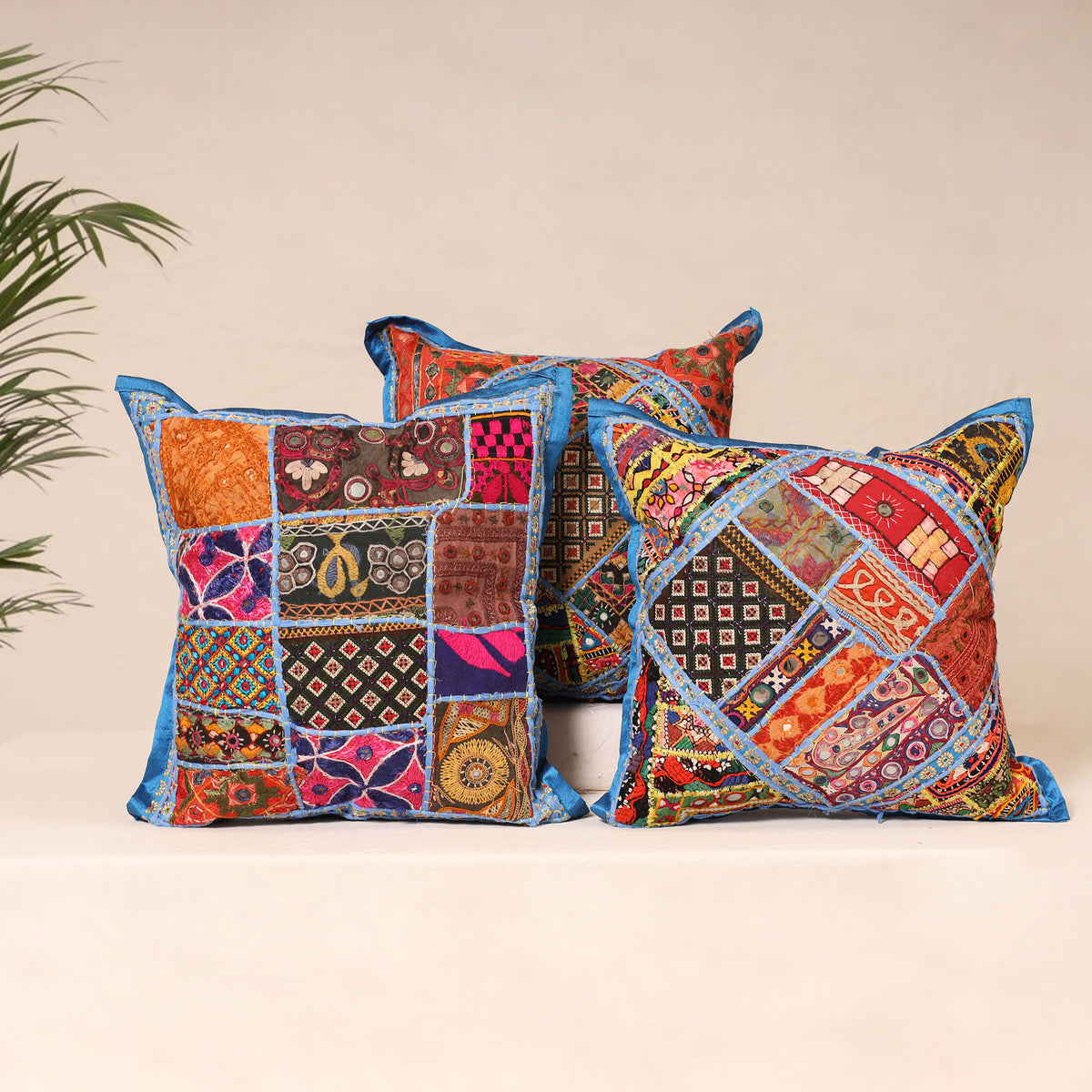 Kutch Hand Embroidered Mirror Work Cushion Cover (Set of 5) 09