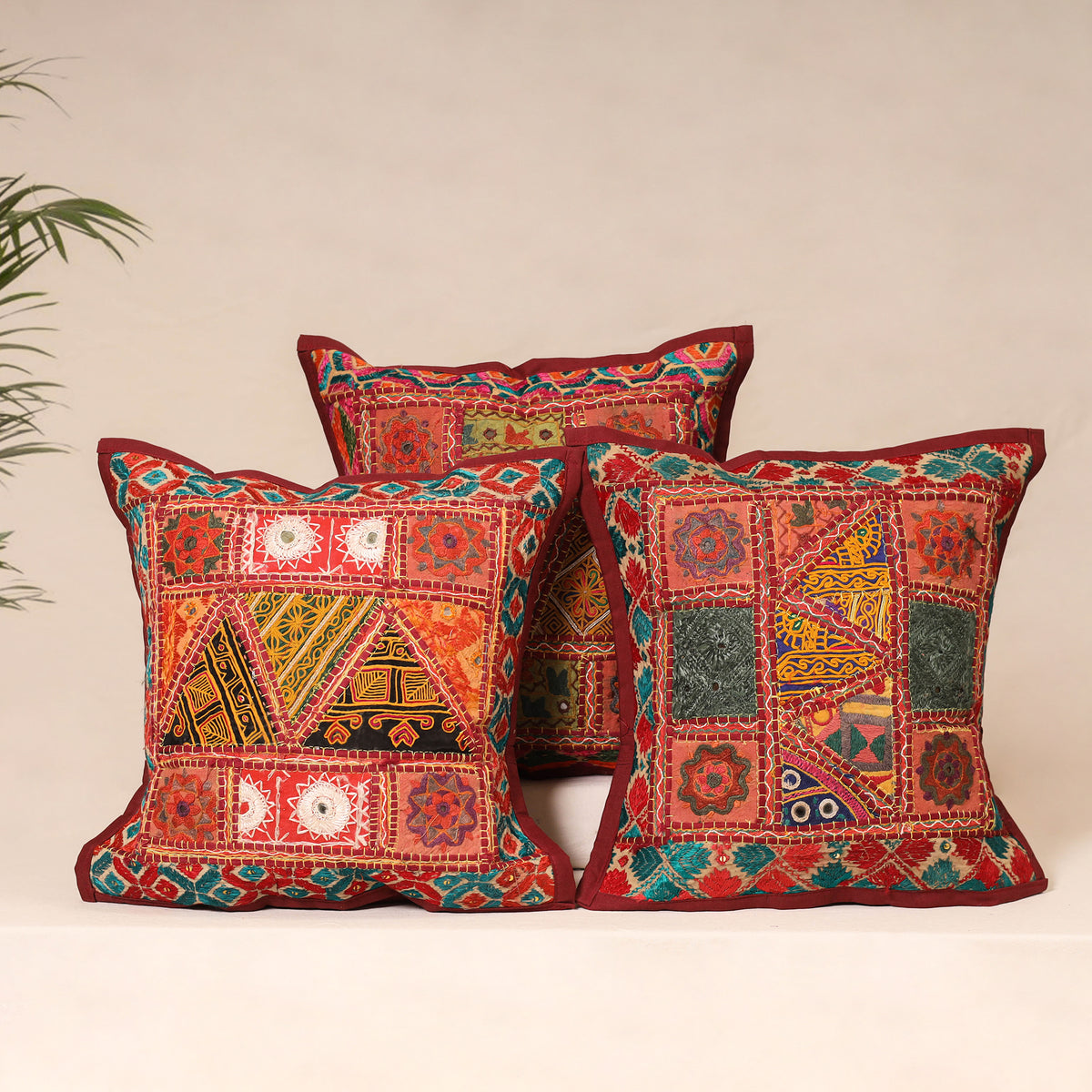 Kutch Hand Embroidered Mirror Work Cushion Cover (Set of 5) 10