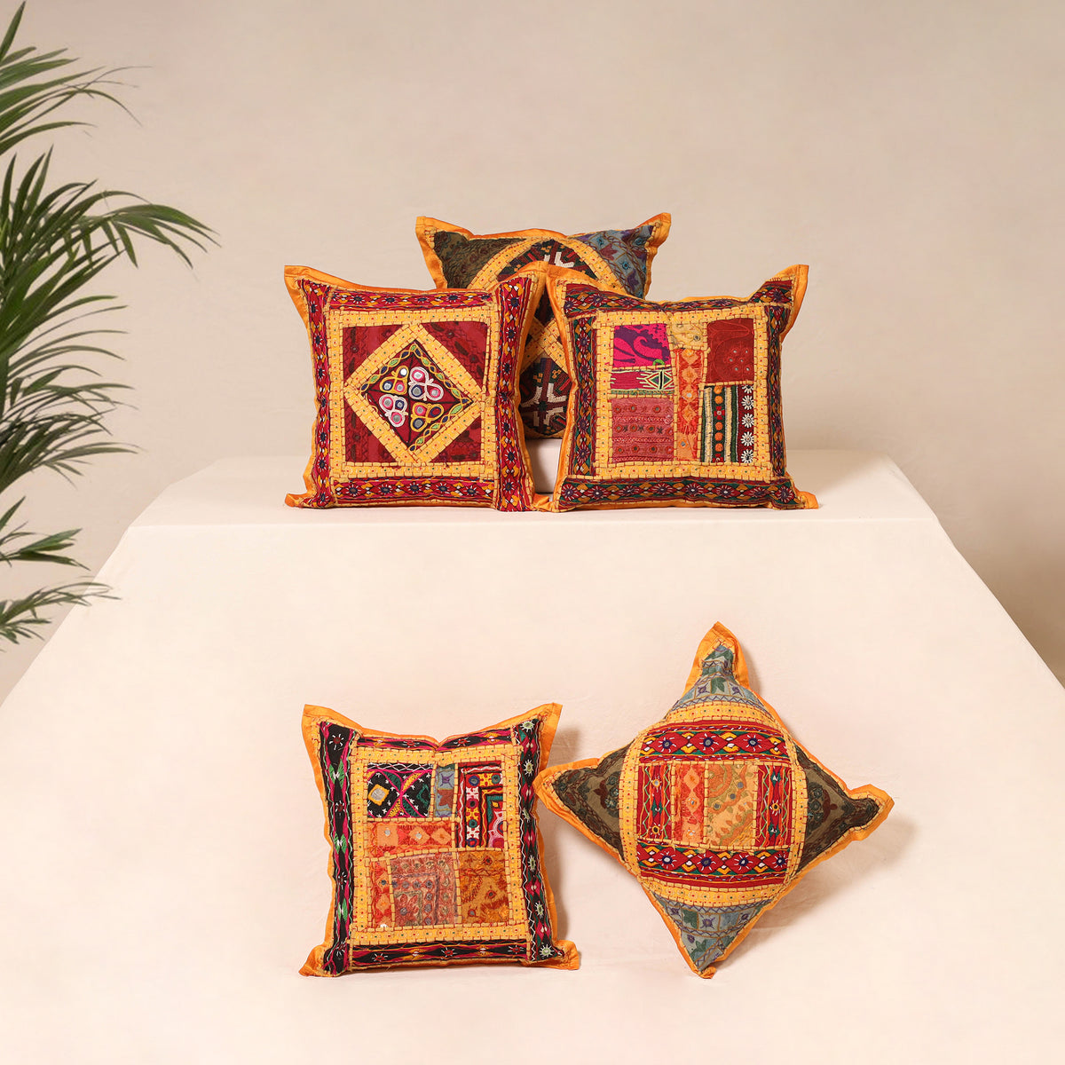 Kutch Hand Embroidered Mirror Work Cushion Cover (Set of 5) 11