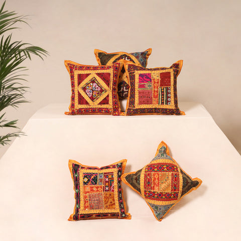 Kutch Hand Embroidered Mirror Work Cushion Cover (Set of 5) 11
