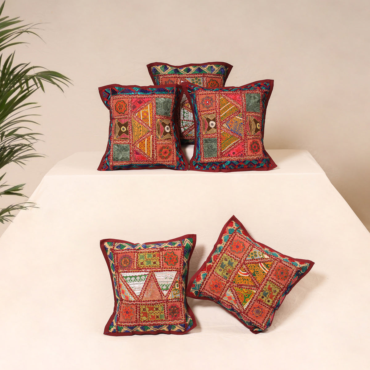 Kutch Hand Embroidered Mirror Work Cushion Cover (Set of 5) 12