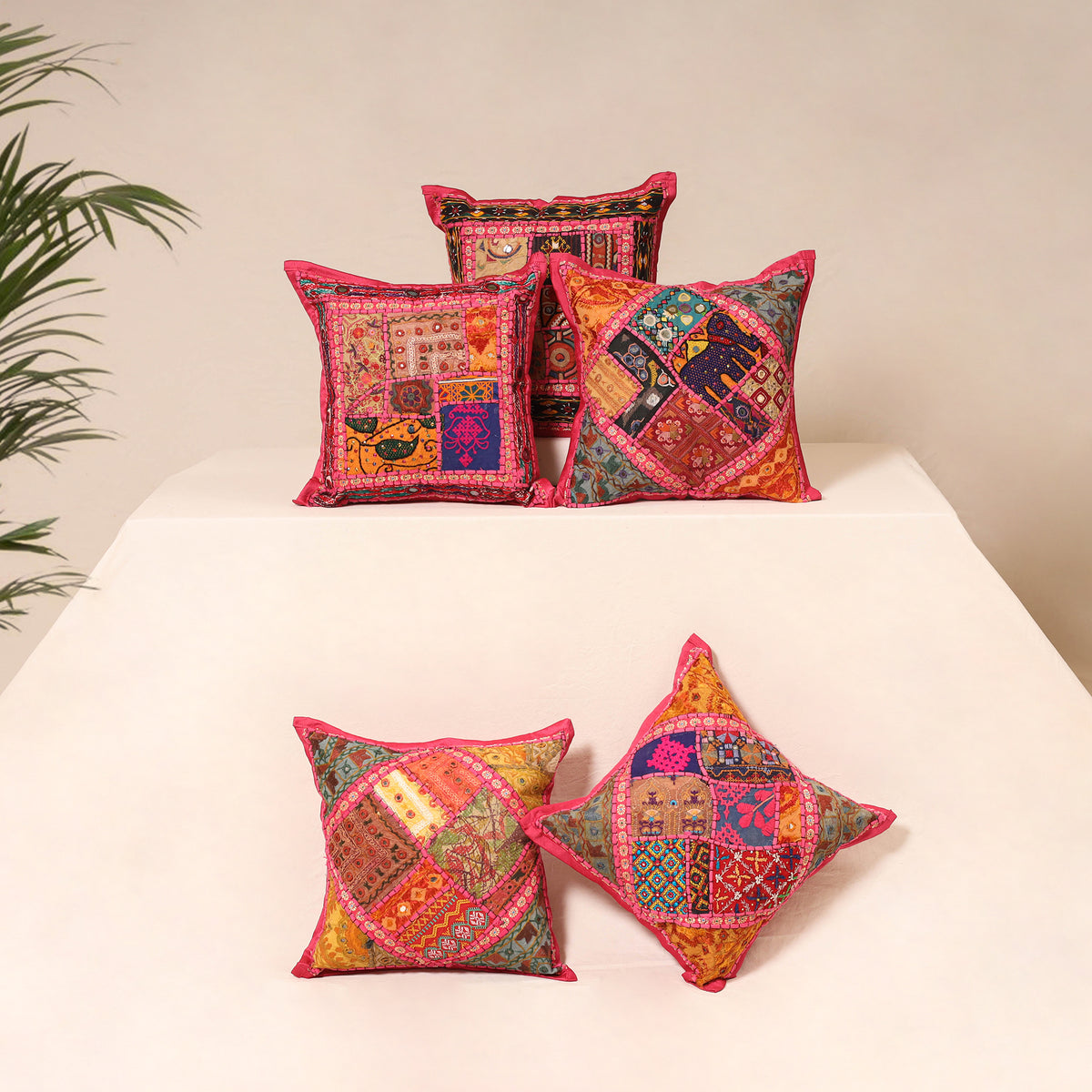 Kutch Hand Embroidered Mirror Work Cushion Cover (Set of 5) 13