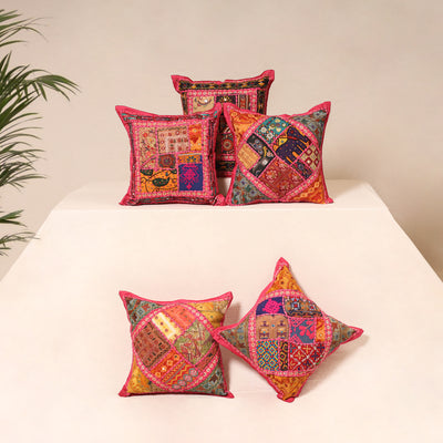 Kutch Hand Embroidered Mirror Work Cushion Cover (Set of 5) 13