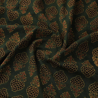 Green - Ajrakh Hand Block Printed Natural Dyed Mul Cotton Fabric 01