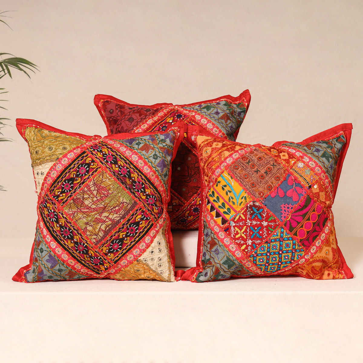 Kutch Hand Embroidered Mirror Work Cushion Cover (Set of 5) 15