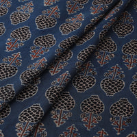 Blue - Ajrakh Hand Block Printed Natural Dyed Mul Cotton Fabric 02