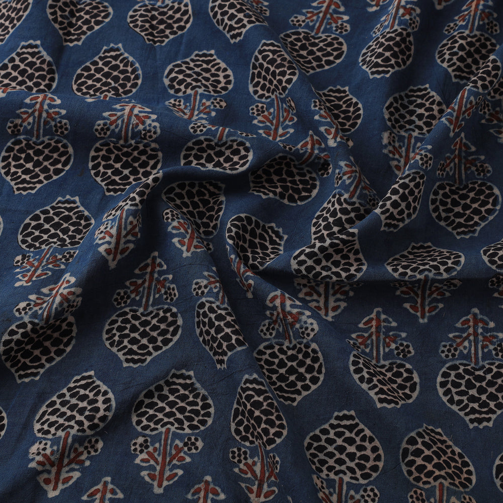 Blue - Ajrakh Hand Block Printed Natural Dyed Mul Cotton Fabric 02