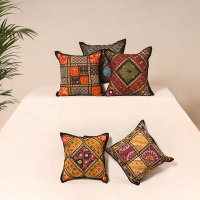 Kutch Hand Embroidered Mirror Work Cushion Cover (Set of 5) 20