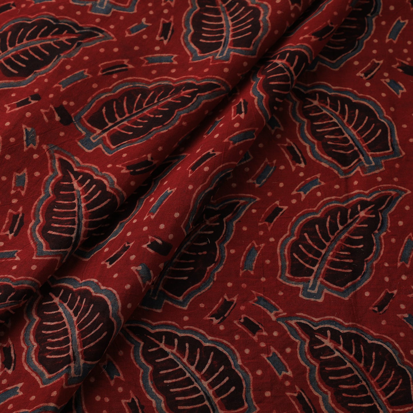 Red - Ajrakh Hand Block Printed Natural Dyed Mul Cotton Fabric 04