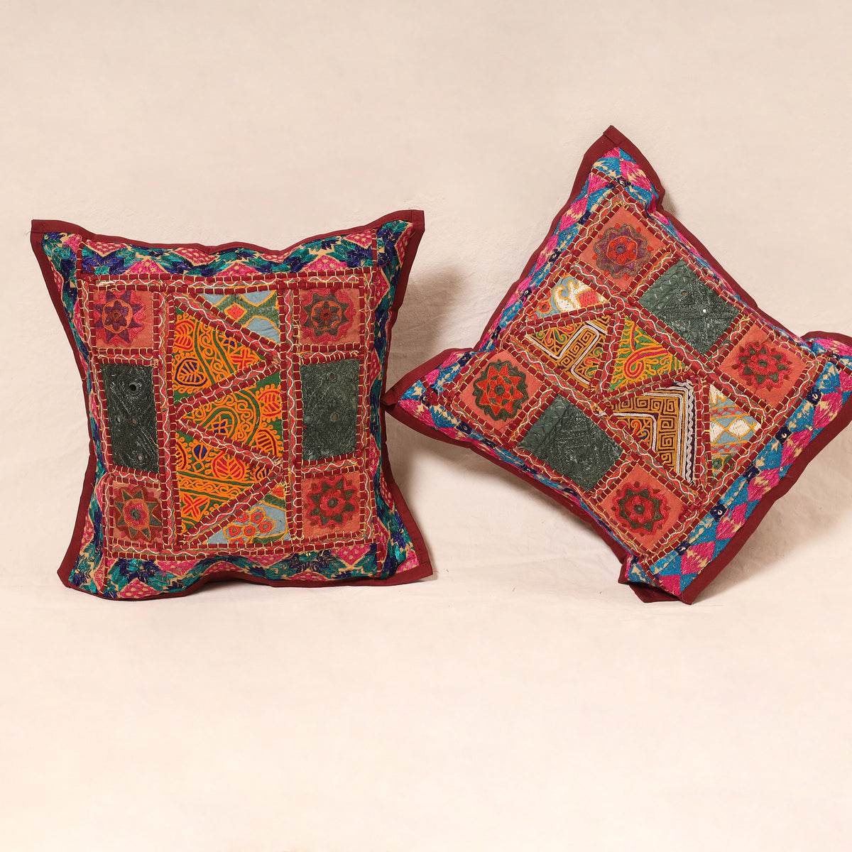 Kutch Hand Embroidered Mirror Work Cushion Cover (Set of 5) 21