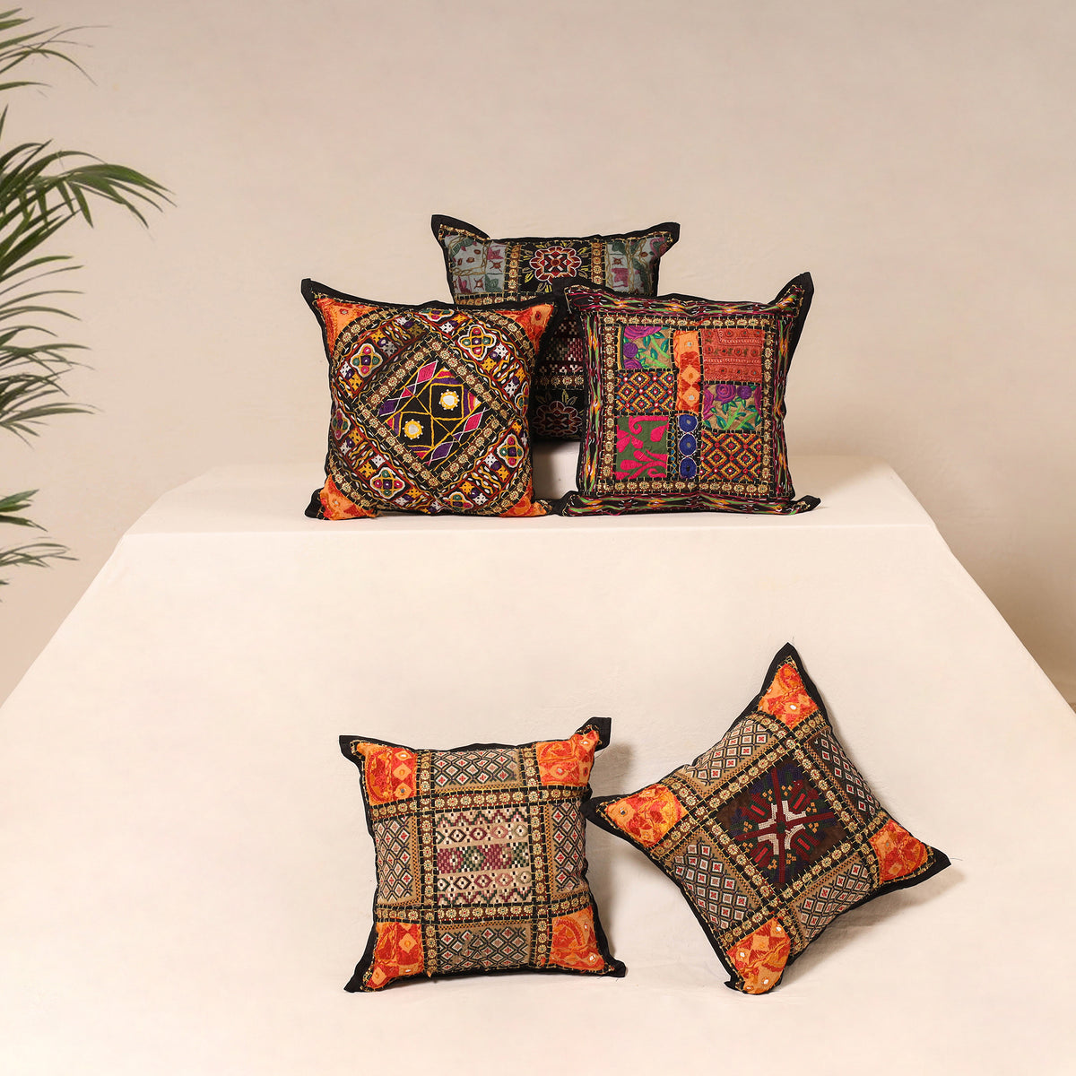 Kutch Hand Embroidered Mirror Work Cushion Cover (Set of 5) 23