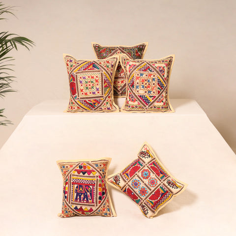 Kutch Hand Embroidered Mirror Work Cushion Cover (Set of 5) 24