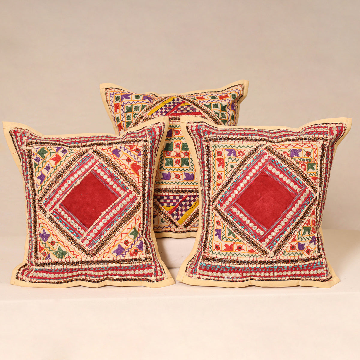 Kutch Hand Embroidered Mirror Work Cushion Cover (Set of 5) 25