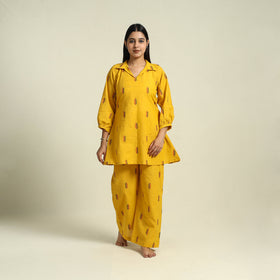  Yellow Jacquard Cotton Top & Pyjama Night Suit Set