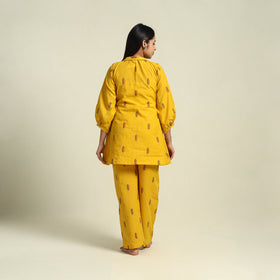  Yellow Jacquard Cotton Top & Pyjama Night Suit Set