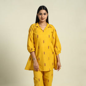  Yellow Jacquard Cotton Top & Pyjama Night Suit Set