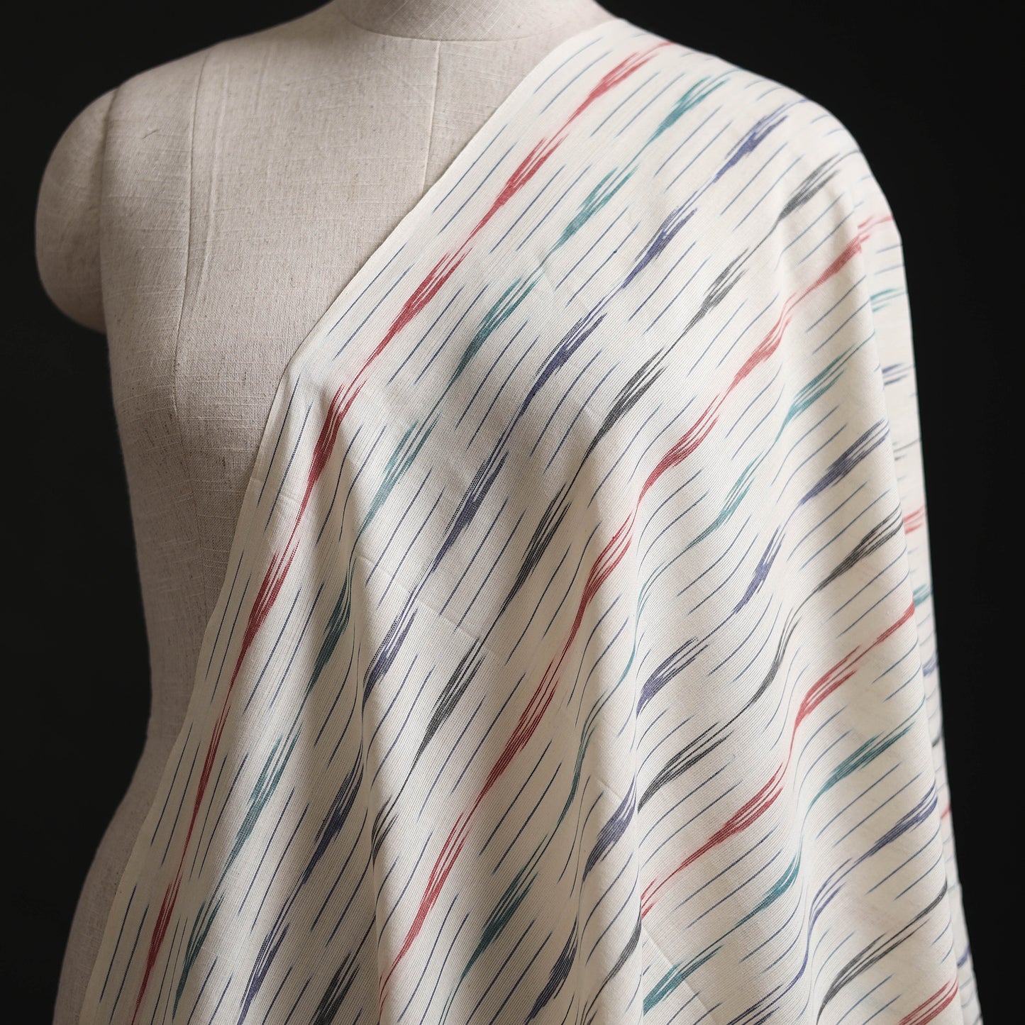 White - Pochampally Ikat Weave Cotton Fabric 19