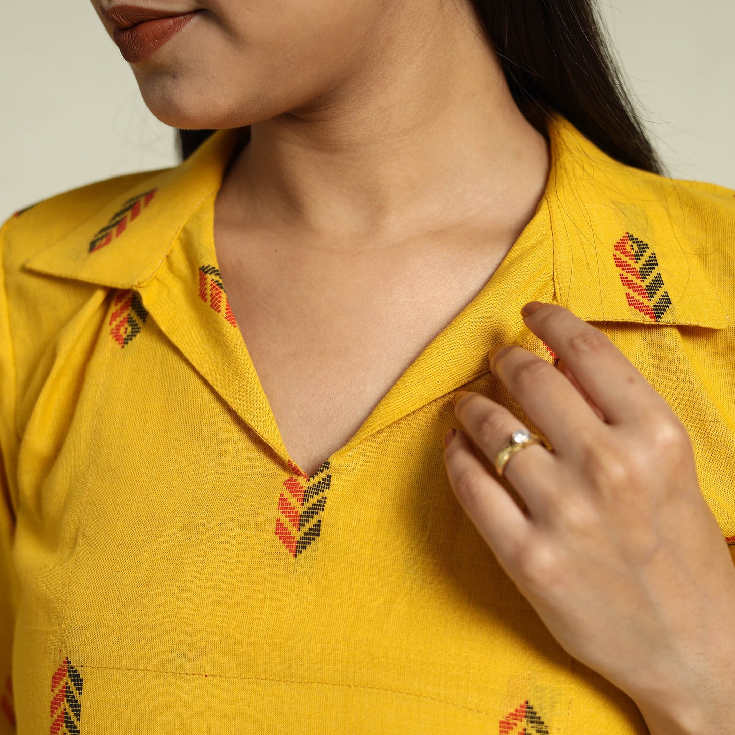  Yellow Jacquard Cotton Top & Pyjama Night Suit Set