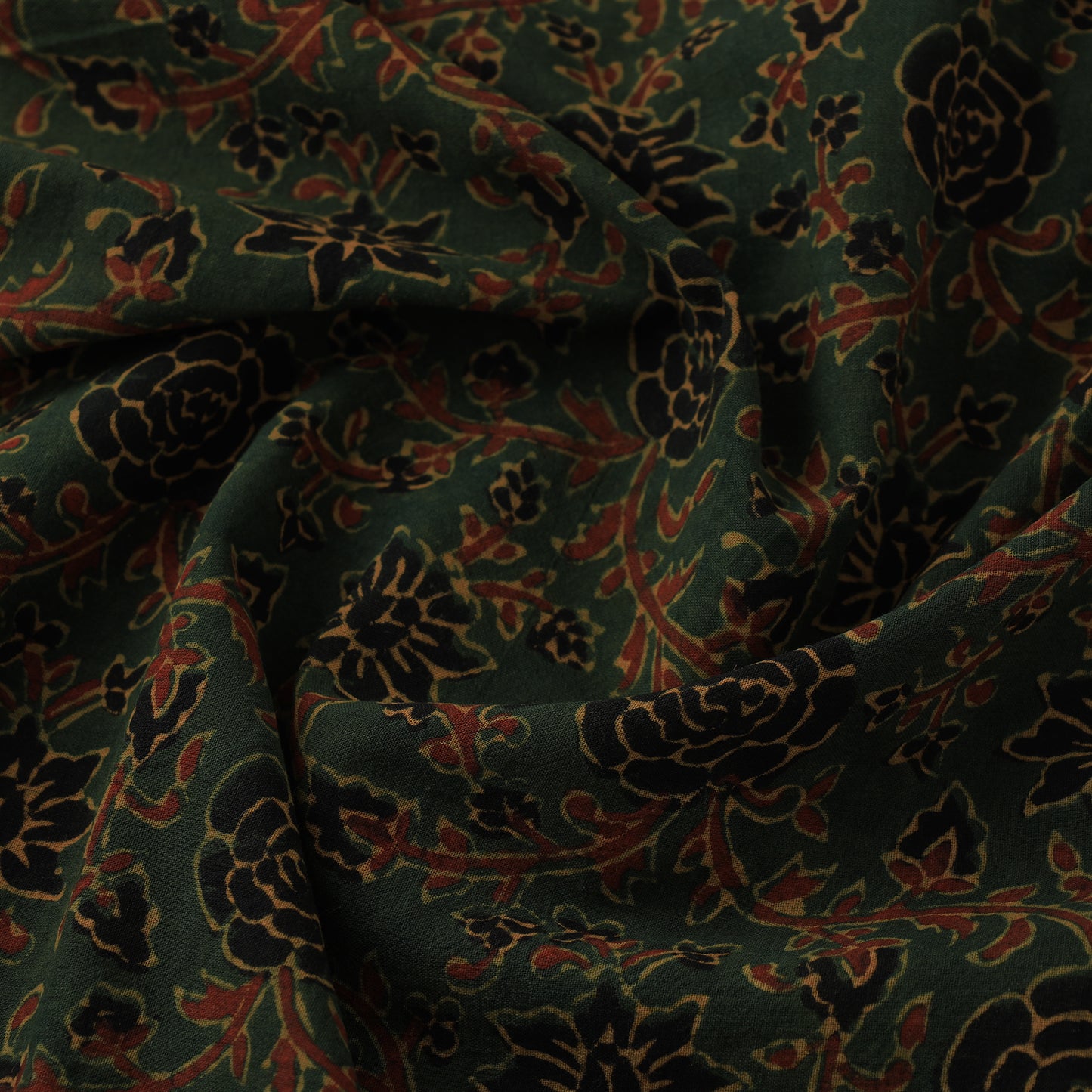 Green - Ajrakh Hand Block Printed Natural Dyed Mul Cotton Fabric 10