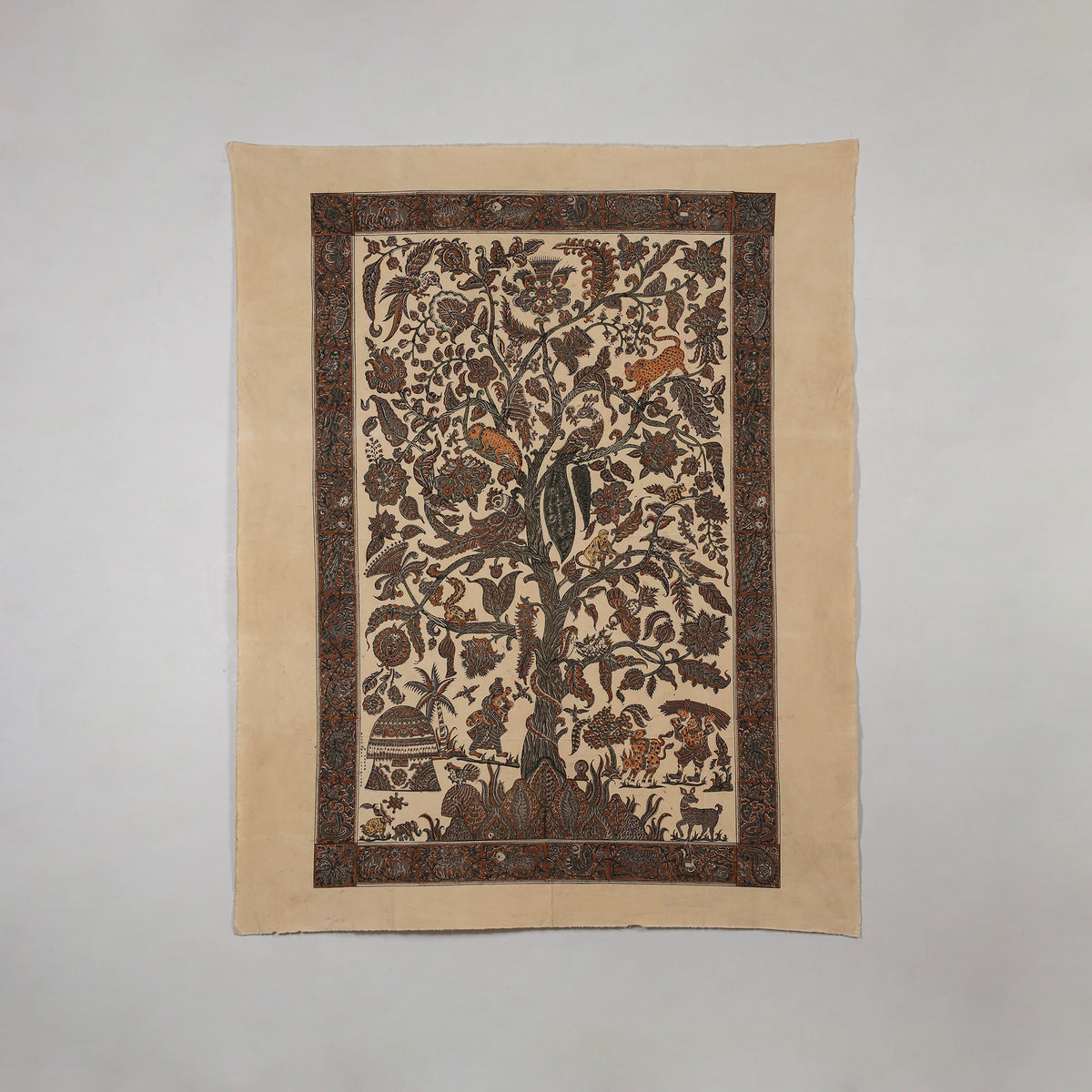 Brown - Kalamkari Art Wall Hanging with Tree of life Motif by Pitchuka Srinivas (72 x 60 in) 02