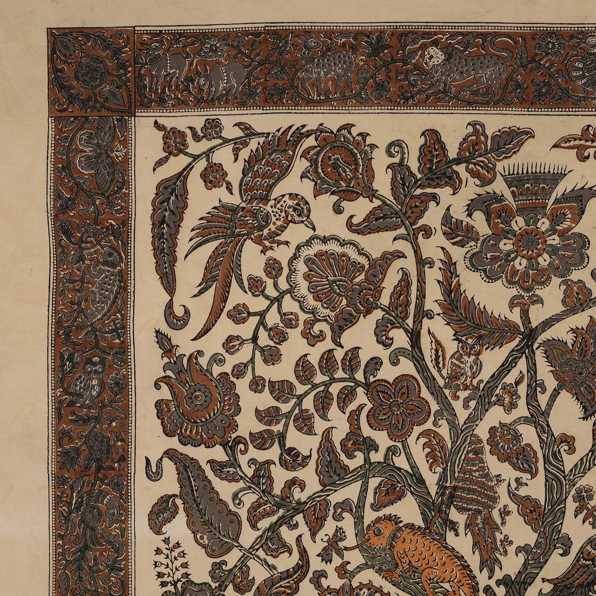 Brown - Kalamkari Art Wall Hanging with Tree of life Motif by Pitchuka Srinivas (72 x 60 in) 02