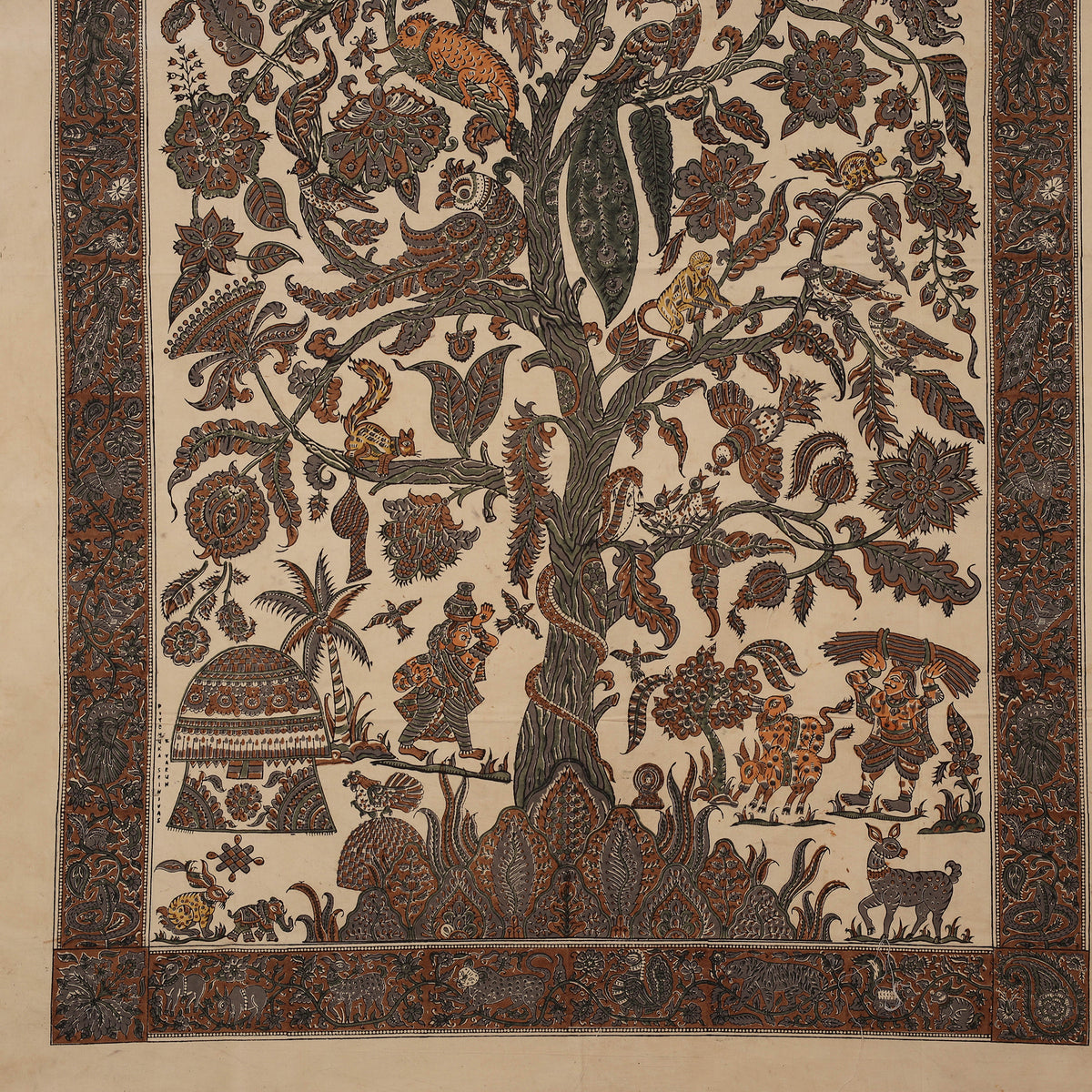 Brown - Kalamkari Art Wall Hanging with Tree of life Motif by Pitchuka Srinivas (72 x 60 in) 02