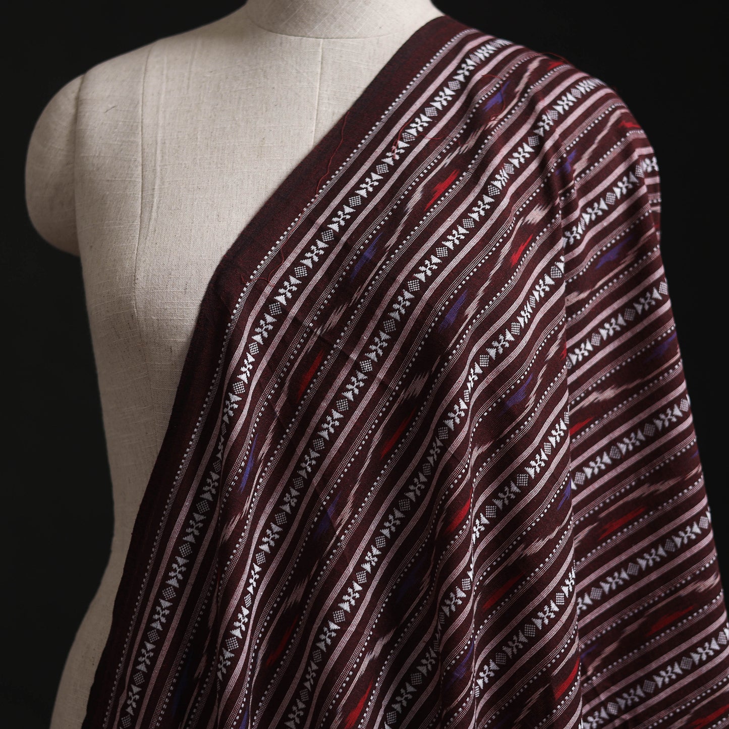 Maroon - Cotton Pochampally Dabi Ikat Fabric 03