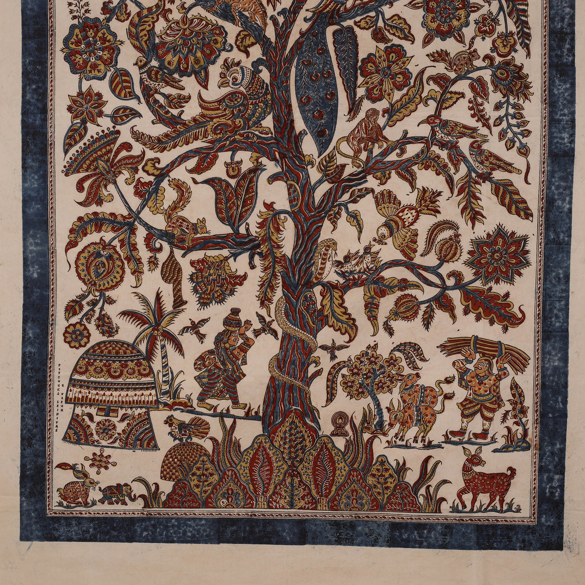 Multicolor - Kalamkari Art Wall Hanging with Tree of life Motif by Pitchuka Srinivas (72 x 60 in) 04