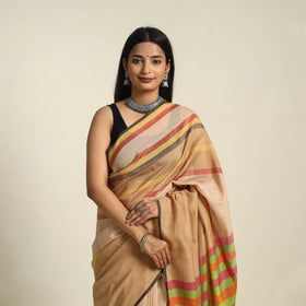 Beige Bengal Woven Border Handloom Cotton Saree 