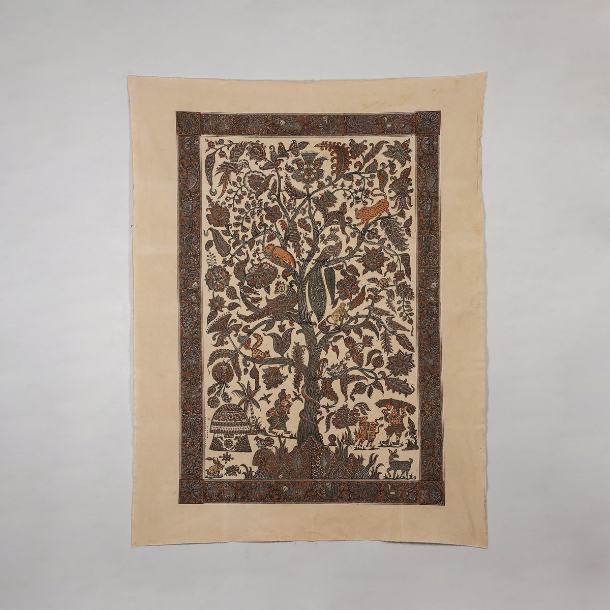 Brown - kalamkari art wall hanging with tree of life motif by pitchuka srinivas (72 x 60 in)