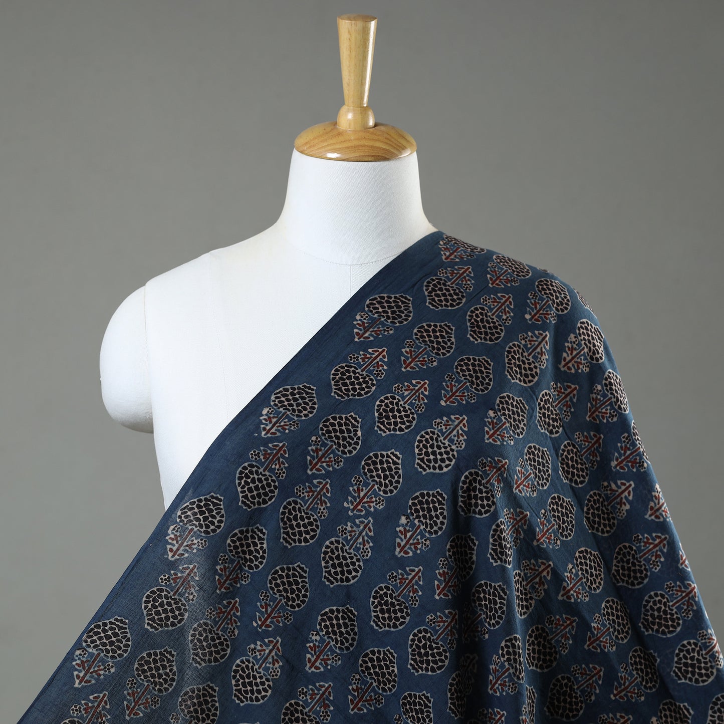 Blue - Ajrakh Hand Block Printed Natural Dyed Mul Cotton Fabric 02