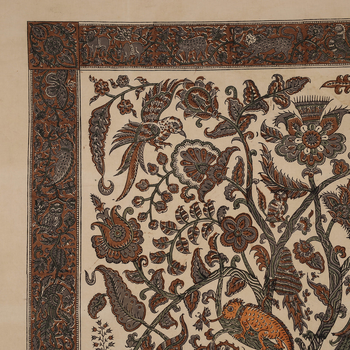 Brown - kalamkari art wall hanging with tree of life motif by pitchuka srinivas (72 x 60 in)