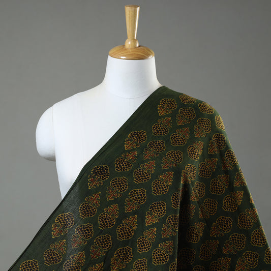 Green - Ajrakh Hand Block Printed Natural Dyed Mul Cotton Fabric 01