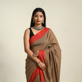 Brown - bengal woven border handloom cotton saree 06
